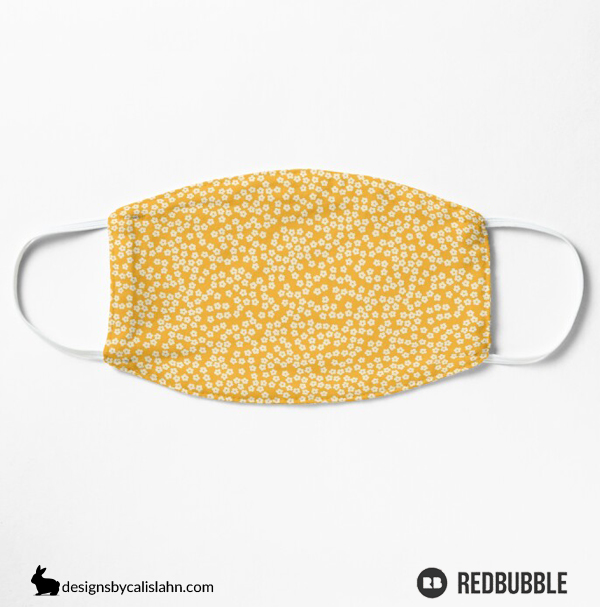 Ditsy Yellow Flowers Redbubble Mask by Calislahn