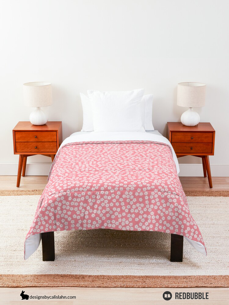 Ditsy Pink Flowers Comforter by Calislahn