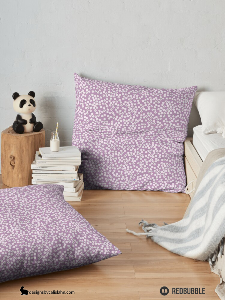 Ditsy Purple Flowers Floor Cushion by Calislahn